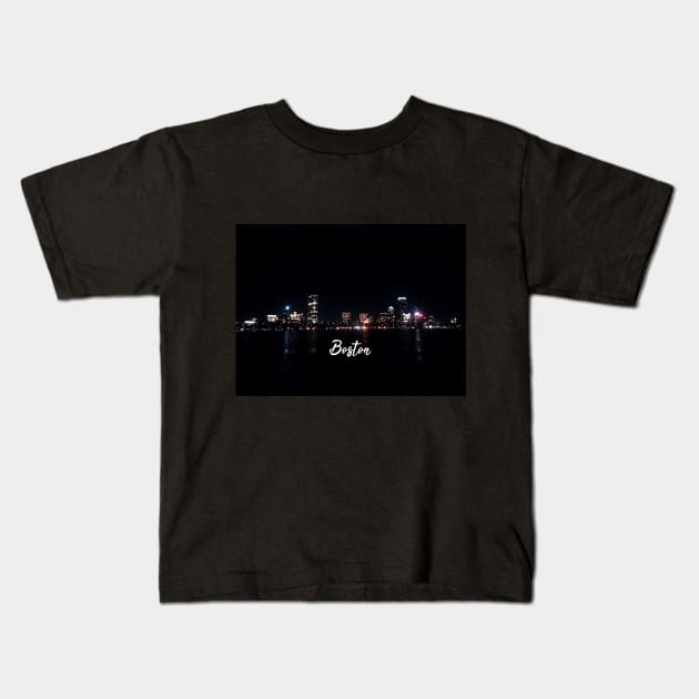 Boston Skyline at night Kids T-Shirt by BoogieCreates